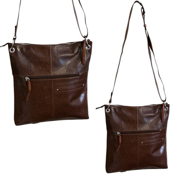 Nino Bossi Brown Crossbody Modern Bag Purse Multiple Zipper Compartments-NWOT - Picture 4 of 16